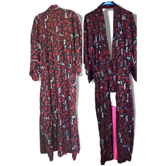 Vintage Silk Black Red Kimono Full Length Lining OS Fits Most‎ - Picture 1 of 6